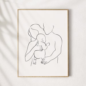 Family Line Art Print, Mom and Dad Wall Art, Baby Line Drawing ...
