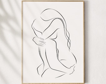 Couple Line Art, Kiss Line Drawing, Hugging Lovers Poster, Man And Woman In Love Print, Bedroom Romantic Wall Art
