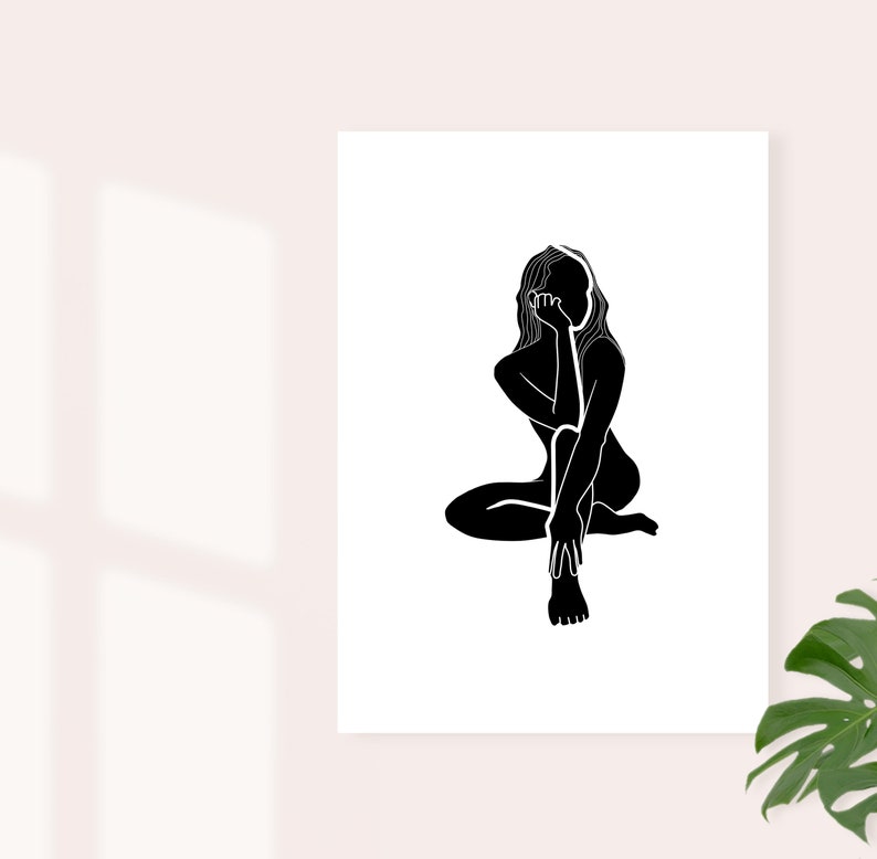Female Body Outline Wall Art Minimalist Woman Print ...