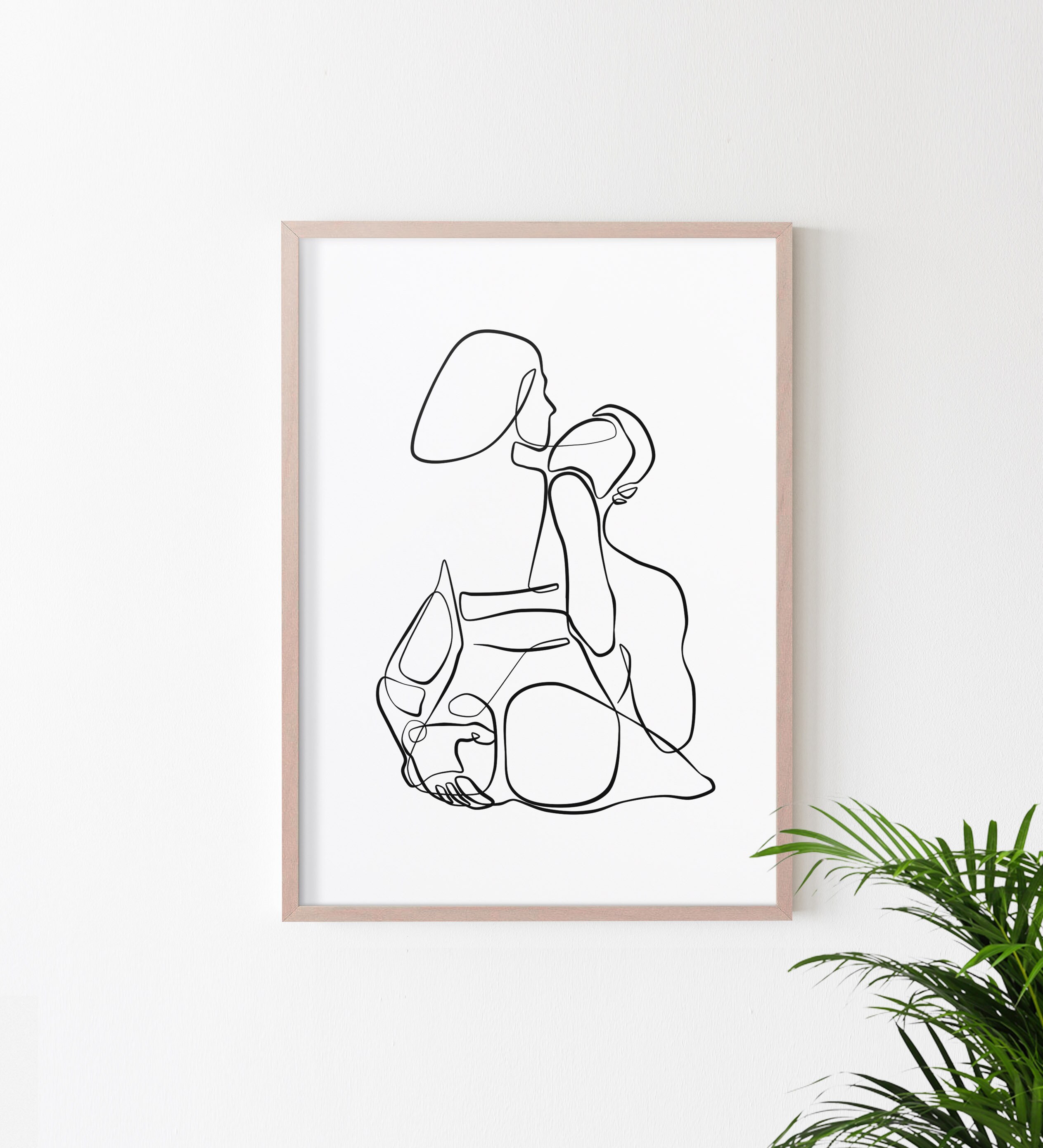 One Line Drawing Couple Minimalist Love Print Lovers Line | Etsy