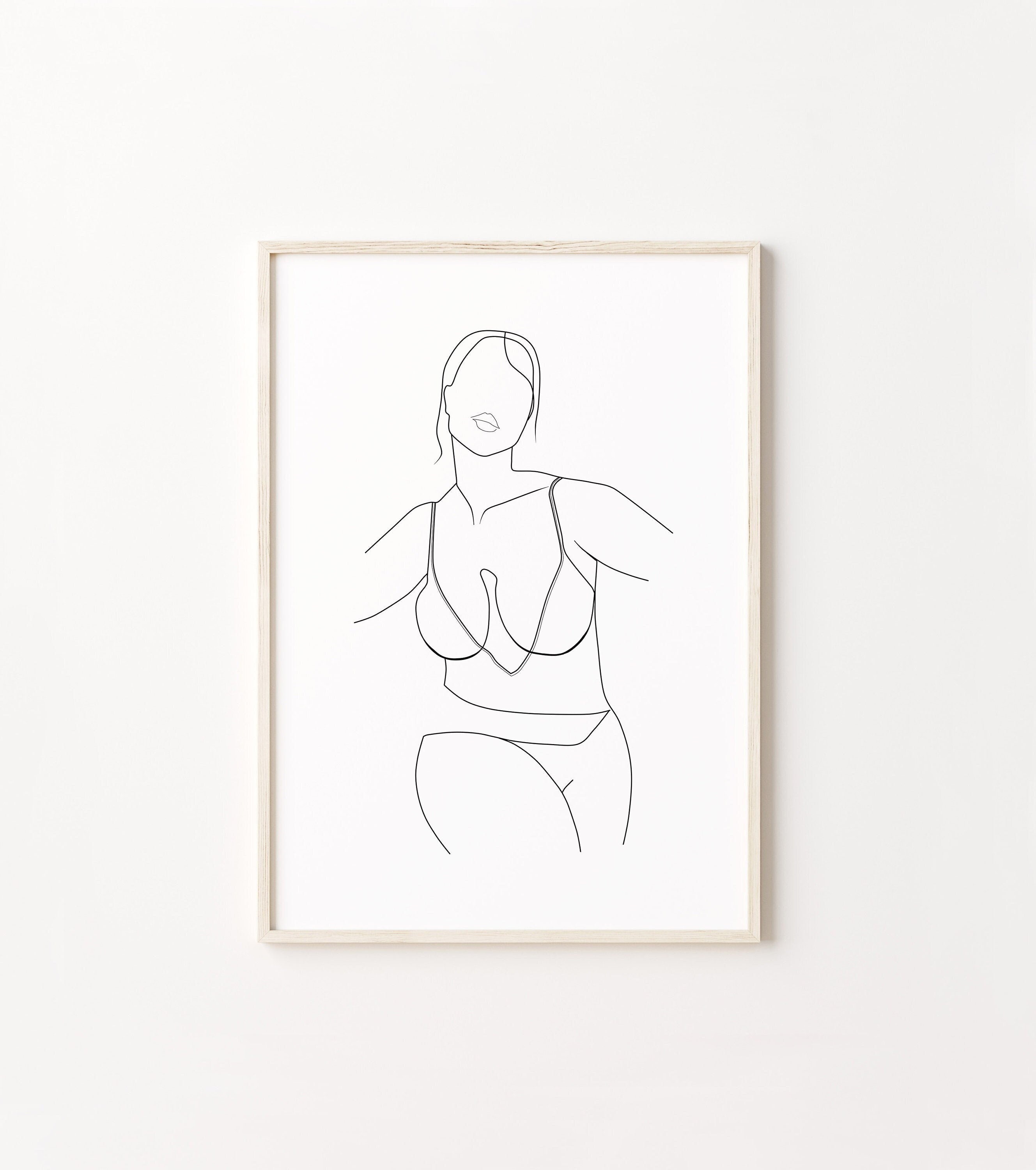 Body Line Drawing Body Positive Curvy Woman Art Big Girl Etsy