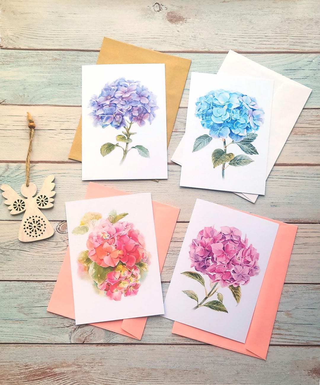 Botanical Hydrangea Watercolor Cards Set (4 Cards With Envelopes) - Etsy