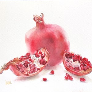 Watercolor Pomegranate 7x9&quot; original painting Pomegranate watercolor on paper 300g/m2 Not print