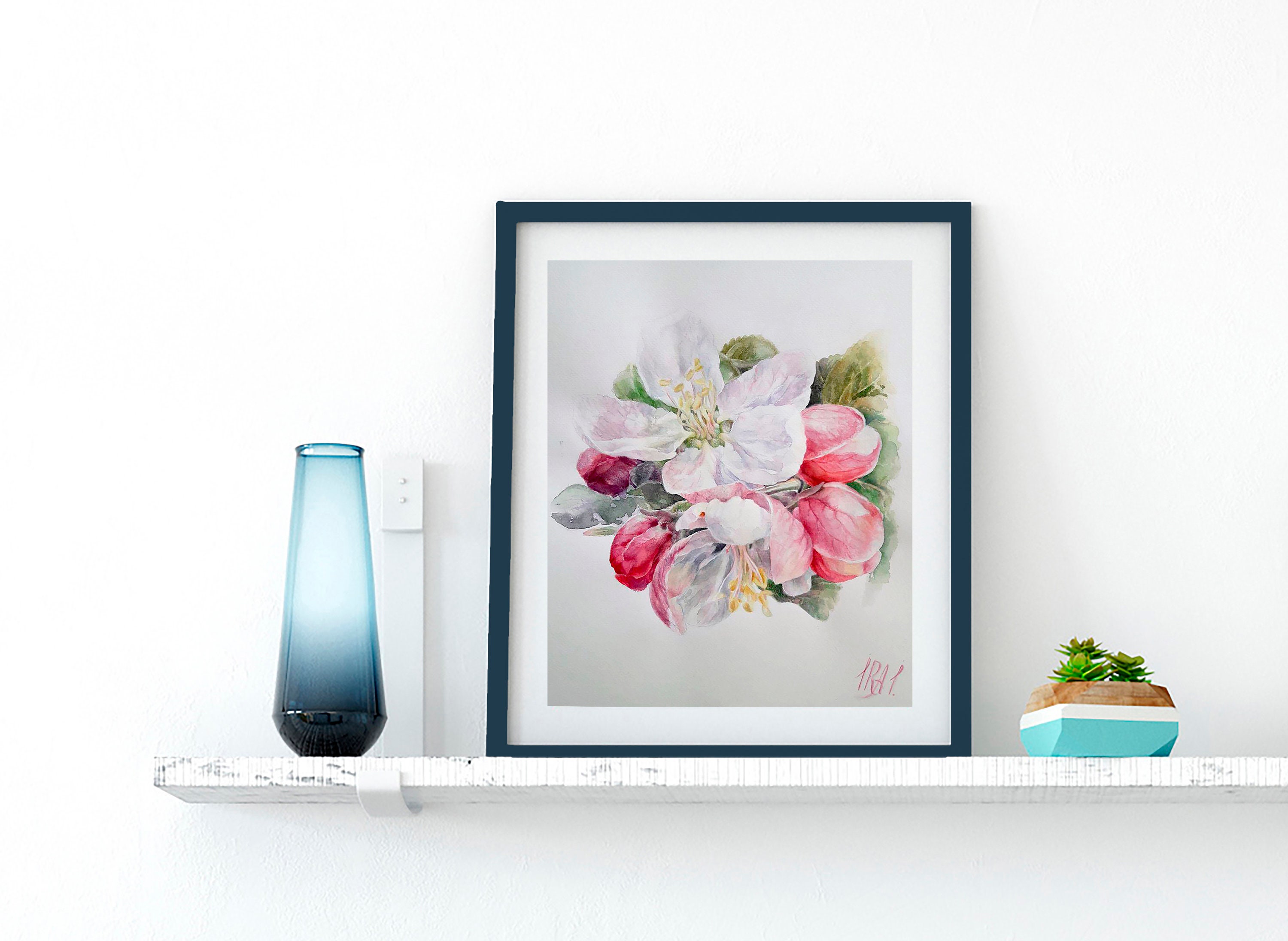 Watercolor Apple Blossom 14x12" Original Painting on Paper Floral Wall ...