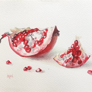 Watercolor Juicy pomegranate 6.5x8,5&quot; My original painting Pomegranate watercolor on paper 300g/m2 Not print