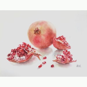 Watercolor Pomegranate 7x10&quot; original painting Pomegranate watercolor on paper 300g/m2 Not print