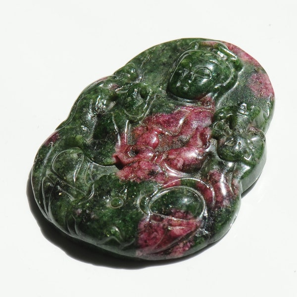 Ruby Zoisite Sitting Buddha Gemstone Carving, Handcarved Crystal for Jewelry Making, Spiritual Buddhism Gift ideas