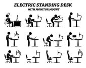 Ergonomic Electric Stand Standing Adjustable Height Desk Table Work Station Monitor Computer Mounting Mount Man PNG SVG EPS Vector Download