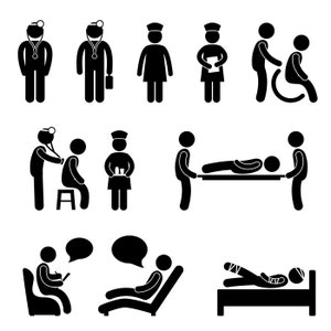 Doctor Nurse Patient Treatment Hospital Clinic Sick Injured Injury Mental Ill Medical Healthcare Icon Pictogram Sign Symbol PNG SVG Vector