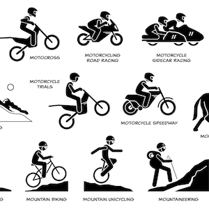 Motocross motociclismo carreras de carretera sidecar gymkhana mogul esquí moto pruebas speedway moutainboarding motoball sport SVG PNG EPS