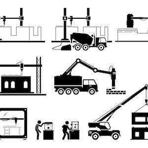 Building House 3d Printer Creating Modular Home Printing Technology Build Rapid Prototyping Products Architecture Machine SVG PNG EPS Vector