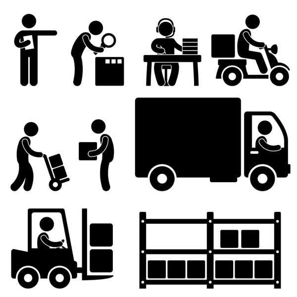 Logistische Rand fracht Frachtlager Lager Transport Gabelstapler Lager Waren lieferung Industrie Helpdesk Arbeiter PNG SVG Vector