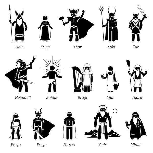 Ancient God Norse Nordic Mythology Gods Goddess Thor Odin PNG Loki Deity Legend Demigod Ragnarok Set Mythic Characters Bundle SVG PNG Vector