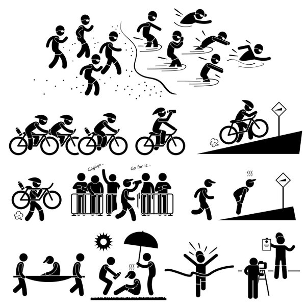 Triathlon Marathon Swimmer Swimming Cycling Cyclist Sports Runner Running Athlete Sport Sportsman Download Sign Symbol Icons PNG SVG Vector