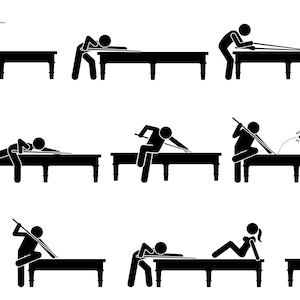 Professionelle Snooker-Spieler spielen Pool Tisch Kunstwerke Positionen Positionen Snooker Download Artwork Illustrationen Zeichen Icons PNG SVG Vektor