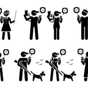 People Occupation Jobs Mobile Smart Handy Smartphone App Anwendung Arbeitsarbeiter Maler Künstler Hairstylist Hunter Fashion Model Vector