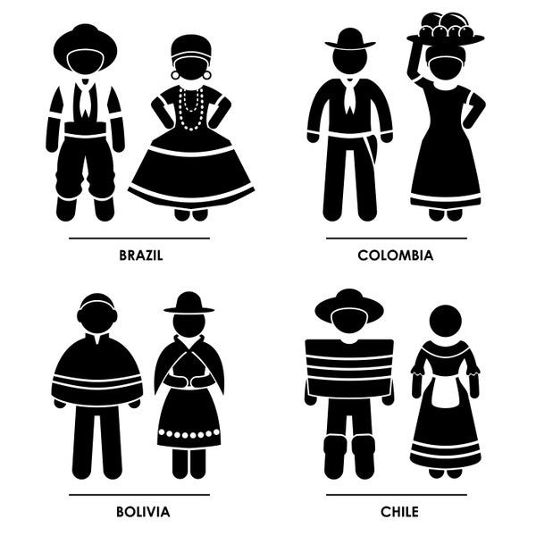 América del Sur Colombia Colombia Bolivia Chile Hombre Hombre Hombre Nacional Traje Tradicional Vestido Ropa Descarga Instantánea Icono Signo PNG SVG Vector