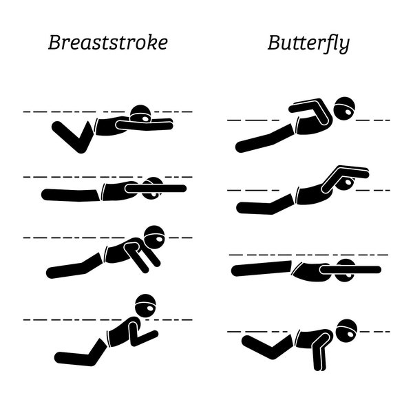 Swimming Swim Swimmer Styles Strokes Form Stick Figure Artwork illustrations Freestyle Breaststroke Butterfly Backstrok  Icon PNG SVG Vector