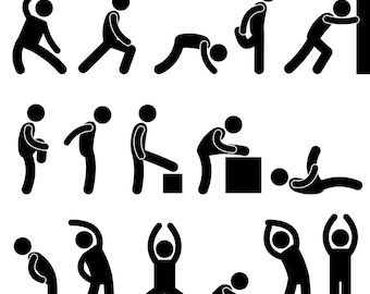 Exercise Stretching Workout Exercising Warming Up Fitness Gym People Stick Figure Stickman  Athlete Training Sport Graphic PNG SVG Vector