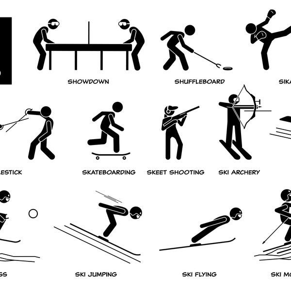 Showdown shuffleboard sikaran singlestick skateboarding skeet shooting ski archery skeleton ski cross ski jumping flying sport SVG PNG EPS