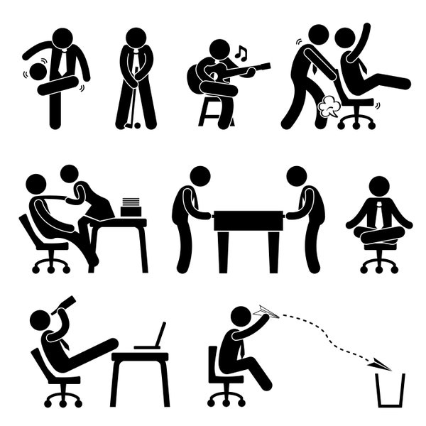 Employee Worker Staff Office Workplace Having Fun Playing Guitar People Corporate Love Romance Seduce Stick Figure Download PNG SVG Vector