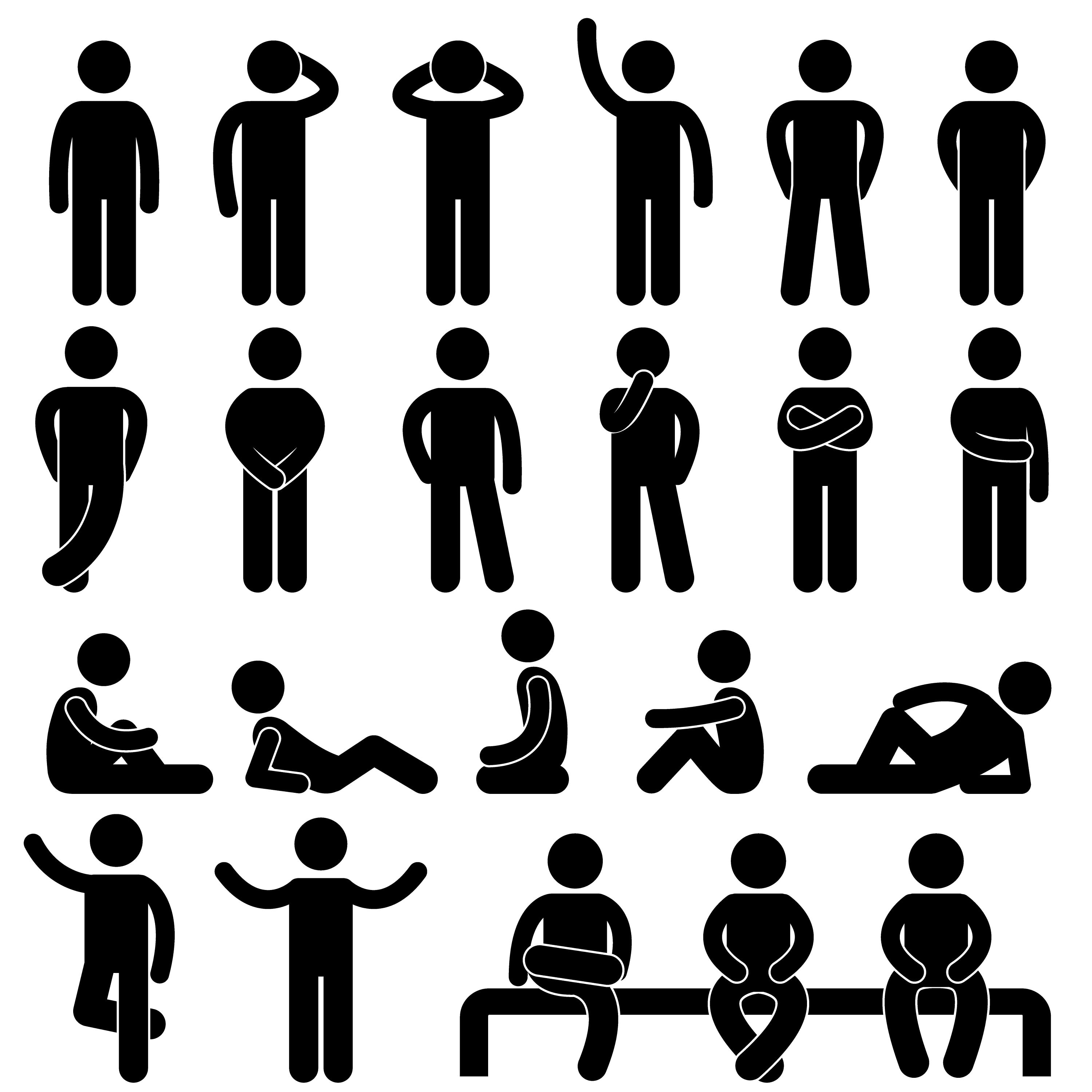 Stick Figure Stickman Stick Man People Person Poses Postures Sitting Sit  Down Squat Body Languages Pictogram Download Icons PNG SVG Vector