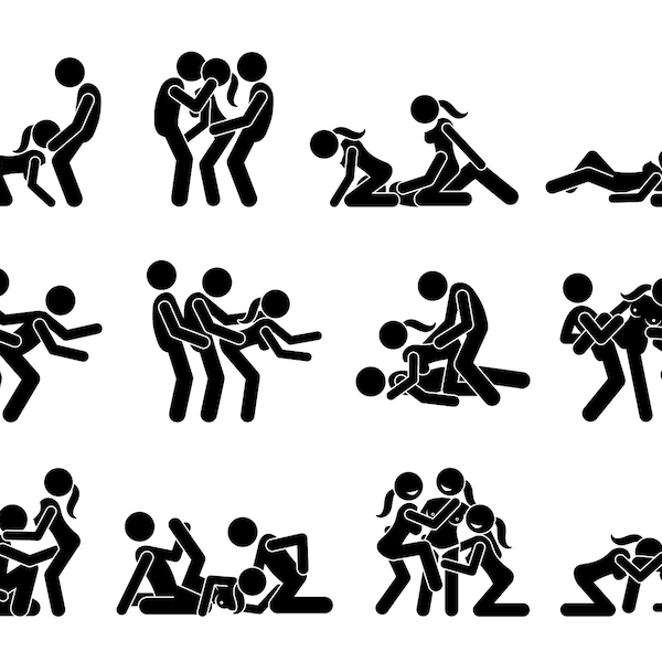 Threesome Group Sex Sexual Positions Kamasutra Techniques Fucking Fuck 2 on 1 Intimacy Female Male Guy Girl PNG SVG Vector Graphic Bundle