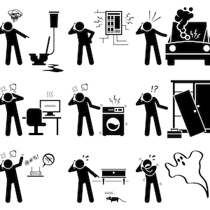 Household Problems Complain Plumber Electrician Car Mechanic Computer Technician Carpenter Pest Control Ghost Download Icons PNG SVG Vector