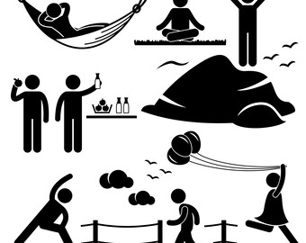 Man Woman Healthy Living Relaxing Relax Wellness Lifestyle Fit Exercise Meditation Stick Figure Pictogram Icon PNG SVG EPS Vector Download