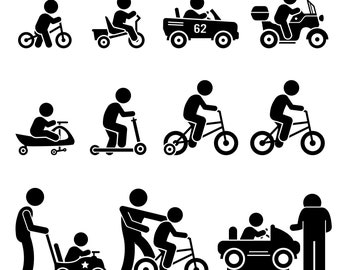Small Children Child Toddler Kid Riding Toy Vehicles Car Motorcycle Bicycle Training Bike Tricycle Scooter Download Icons PNG SVG Vector