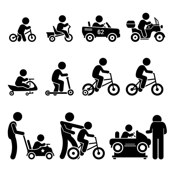 Small Children Child Toddler Kid Riding Toy Vehicles Car Motorcycle Bicycle Training Bike Tricycle Scooter Download Icons PNG SVG Vector