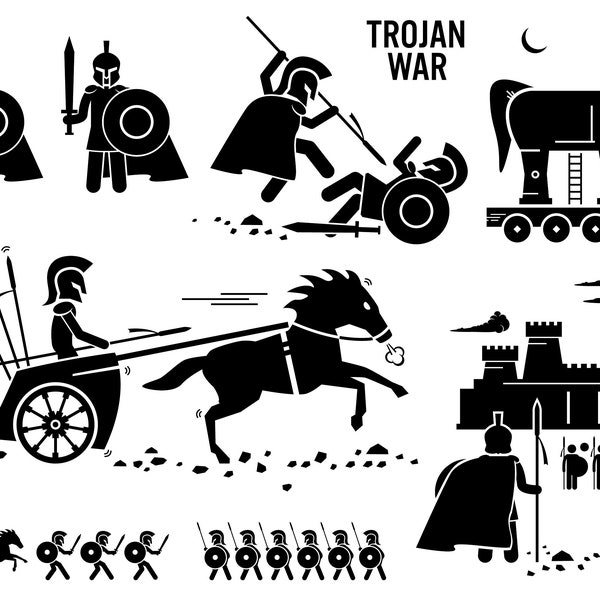 Trojan Horse War Battle Fight Greek Rome Warrior Troy Sparta Spartan Gladiator Warrior Shield Pike Horse Castle Download Icon PNG SVG Vector