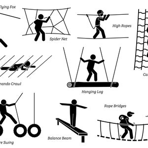 Eco Resort Ecotourism Tourism Outdoor Adventure Activity Activities Stick Figure Balance Climbing Climb Fly Fox PNG SVG EPS Vector Download