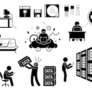 Modern History Information Multimedia Social Age Data Storage Digital Computer Online Internet Technology Network Server SVG PNG EPS Vector