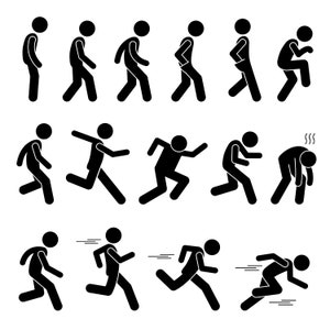 Stick Figuur Stickman Stick Man People Person Poses Houdingen Permanent Walking Running Fast Speed Set Pictogram Download Icons PNG SVG Vector