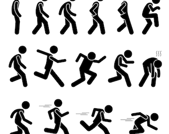 Stick Figure Stickman Stick Man People Person Poses Postures Standing Walking Running Fast Speed Set Pictogram Download Icons PNG SVG Vector