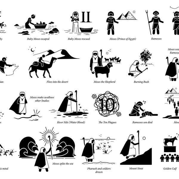 Story Moses Exodus Bible Book Christianity Christ Christian God Egypt Pharaoh Punishment Hebrew Slave Passover Sinai SVG EPS Vector Downlaod