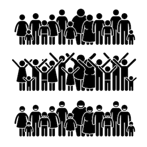 人々のグループが立っているコミュニティ国家公共社会隣人近所若者老人一緒に群衆人間家族PNG SVGベクターをダウンロード