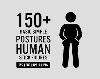 Basic Human Stick Figures Action Postures Poses Simple Black Stickman Person Silhouette Symbol Sign SVG PNG Icons Stick Figure Bundle Vector