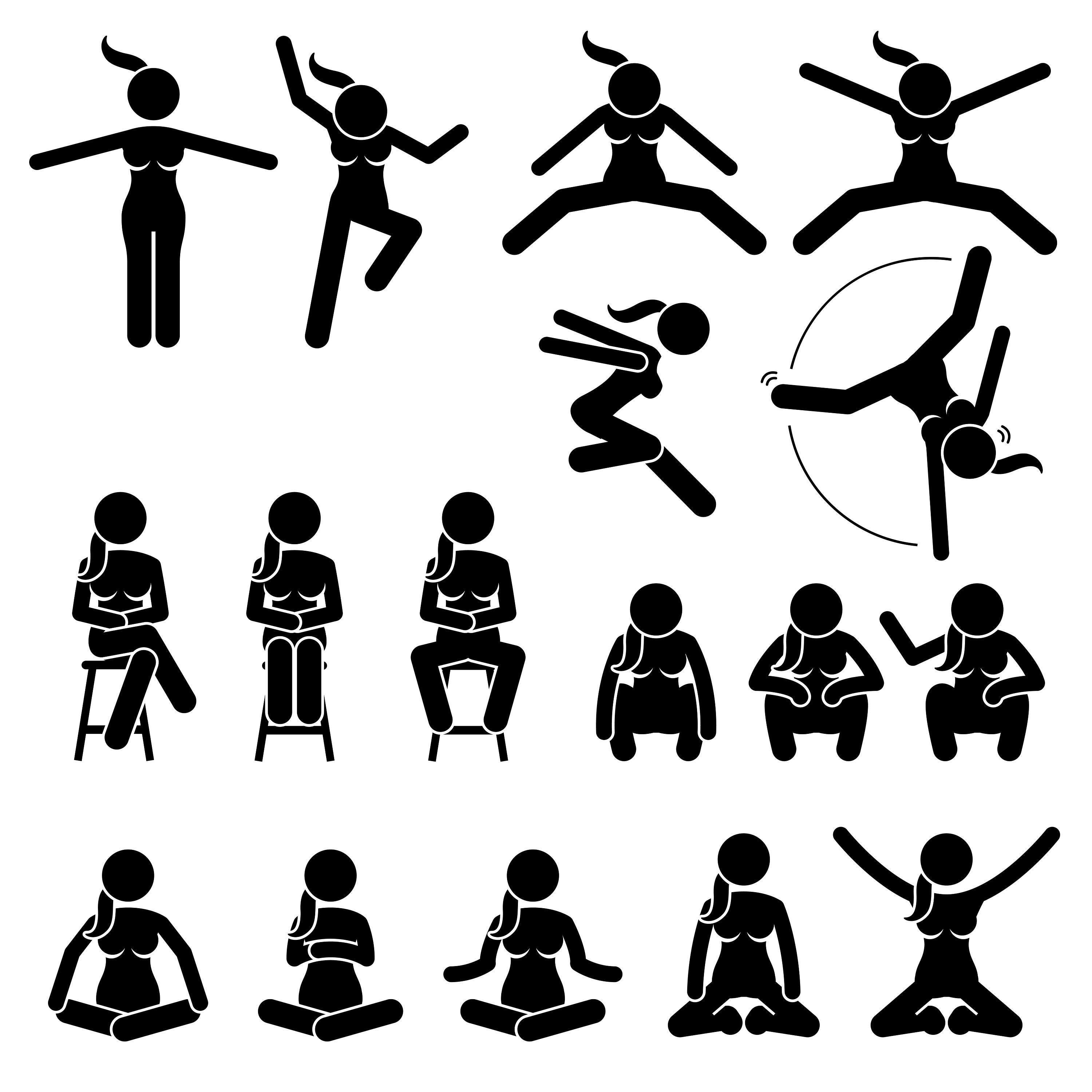 Stick Figure Stickman Stick Man People Person Poses Postures Sitting Sit  Down Squat Body Languages Pictogram Download Icons PNG SVG Vector