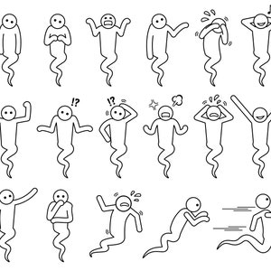 Ghost Spirit Soul Haunt Haunting Demon Float Poses Postures Actions Emotions Feelings Happy Sad Angry Digital Download Icons PNG SVG Vector
