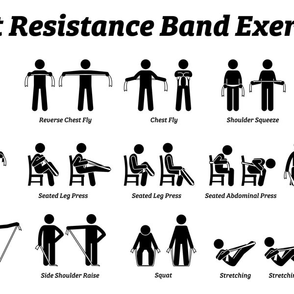 Light Resistance Band Exercises Stretch Stretching Workout Exercise Exercising Fitness Poses Techniques Methods Download SVG PNG EPS Vector