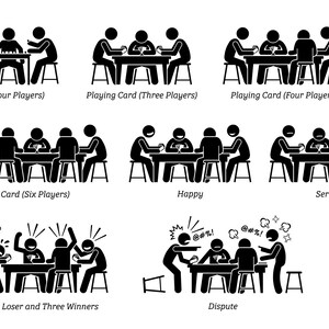 Gioco di carte Poker Mahjong gioco d'azzardo gioco d'azzardo scommessa Bet Group Amici Uscire giocatori combattere Rissa Scarica Icone PNG SVG Vettore