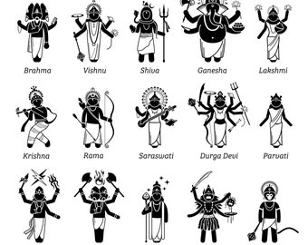 Hindu God Gods Goddess Goddesses Deity Deities India Indian Worship Lord  Ganesha Brahma Vishnu Shiva Durga Devi Icons SVG PNG EPS Vector