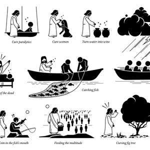 Miracles Stick Figure Jesus Christ Son God Messiah Water Wine Exorcism Resurrection Transfiguration Digital Download Icons PNG SVG Vector