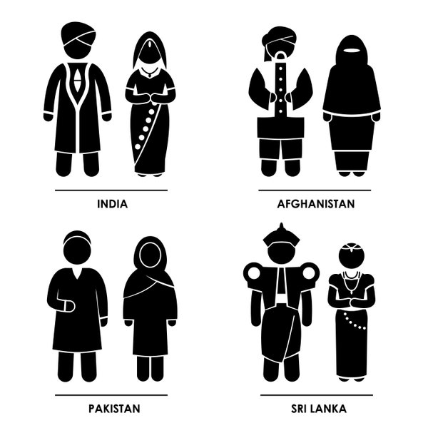 South Asia India Afghanistan Pakistan Sri Lanka Man Woman National Traditional Costume Dress Clothing Instant Download Sign PNG SVG Vector