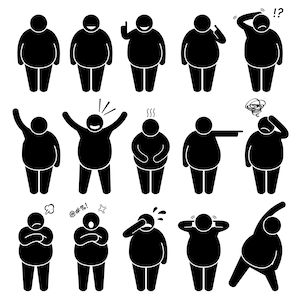 Fat Overweight Obese Obesity Man People Action Poses Postures Feeling Emotion Expression Happy Sad Angry Cry Download Icons PNG SVG Vector