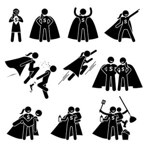 Supermulher SVG, Super Mulher EPS, Supergirl Vector, Supermulher PNG, Silhueta de super-herói, Conjunto de super-herói feminino, Pacote de heroína, Super desenho animado
