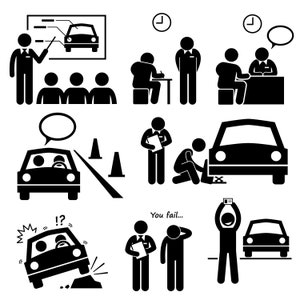 Driving School Driver Instructor Coach Les Learn Drive Car License Training Trainer Paper Examen Oral Test Trial Download PNG SVG Vector