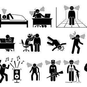 Tinnitus Ear Ringing Noise Noisy Illness Problem Sound Audio Hearing Disorder Issue Problem Patient Healthcare Stick Figure PNG SVG Vector